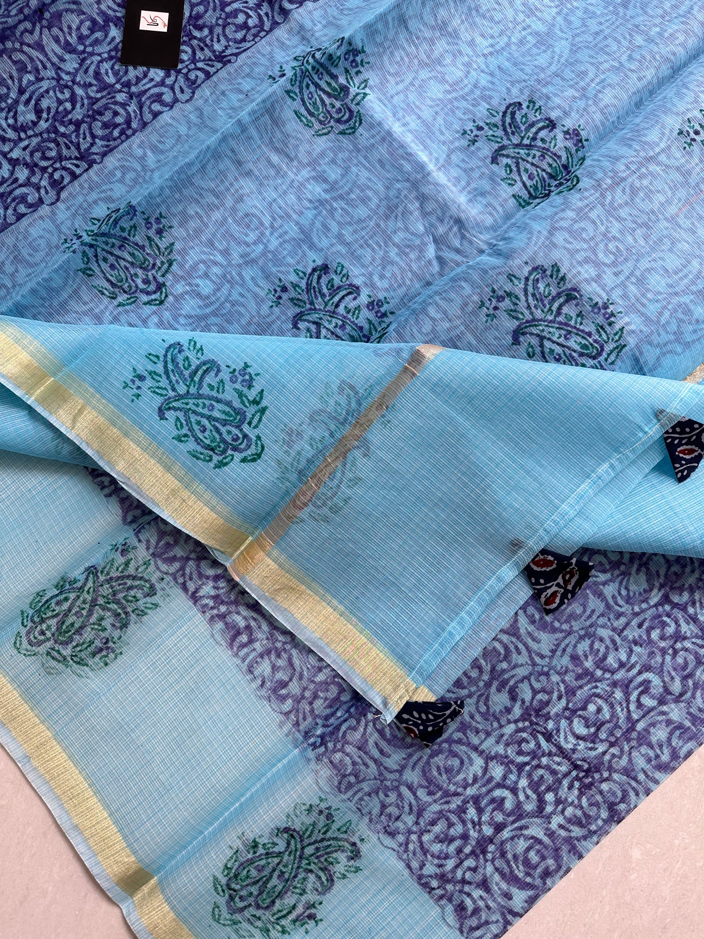 HandBlock Printed Kota Cotton Doria Saree