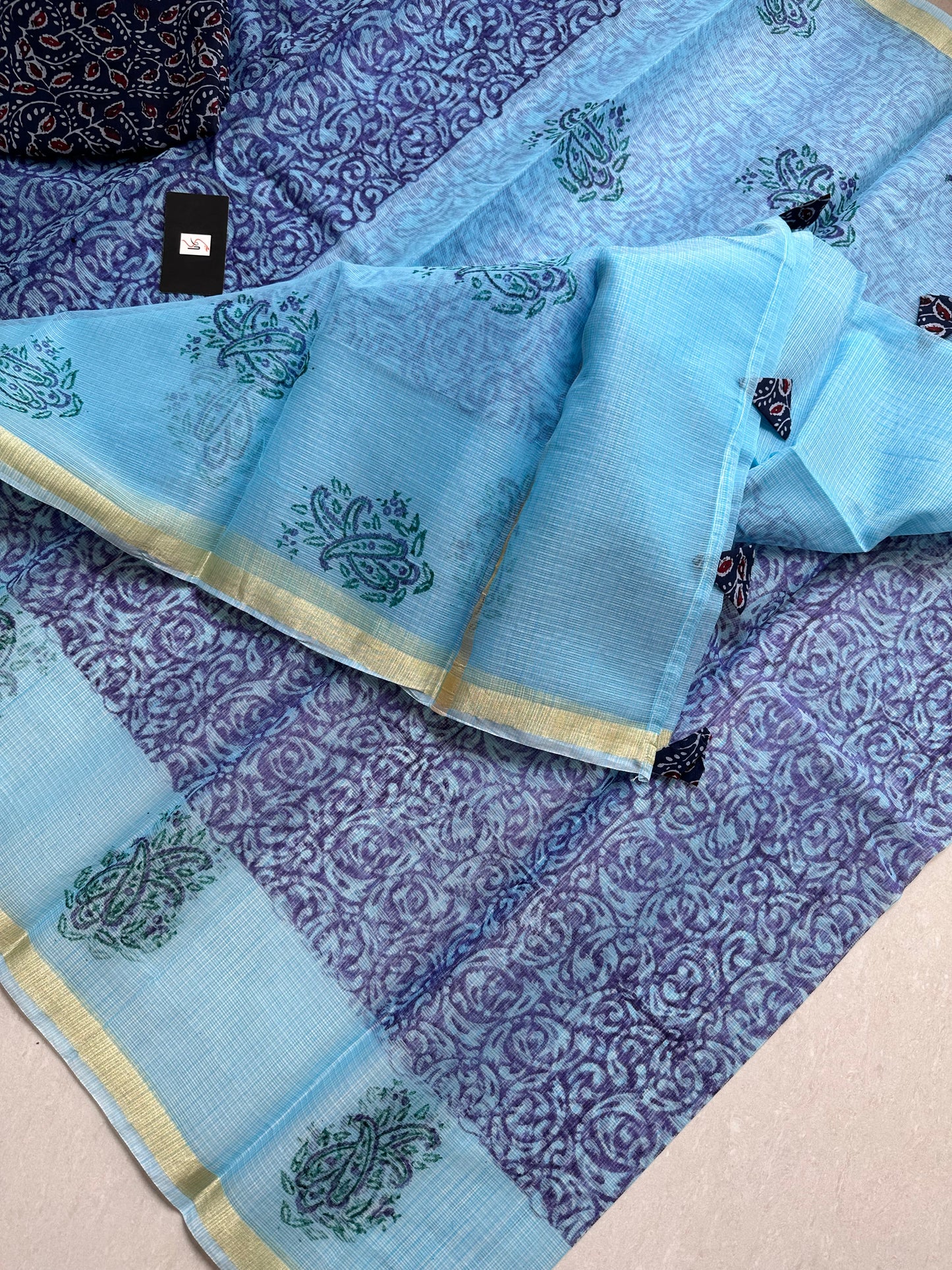 HandBlock Printed Kota Cotton Doria Saree