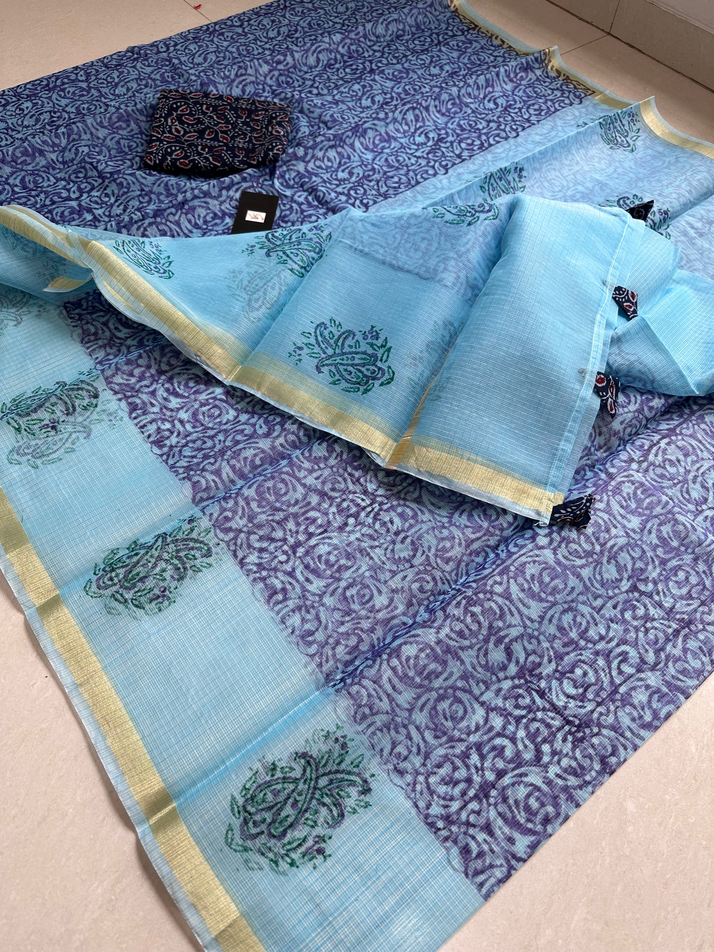 HandBlock Printed Kota Cotton Doria Saree