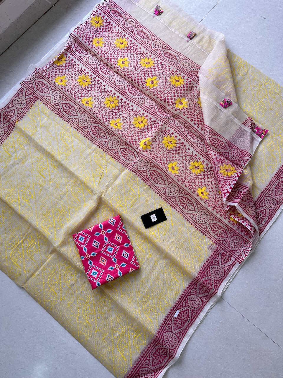 HandBlock Printed Kota Cotton Doria Saree