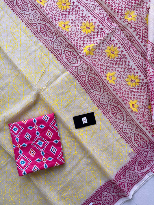 HandBlock Printed Kota Cotton Doria Saree