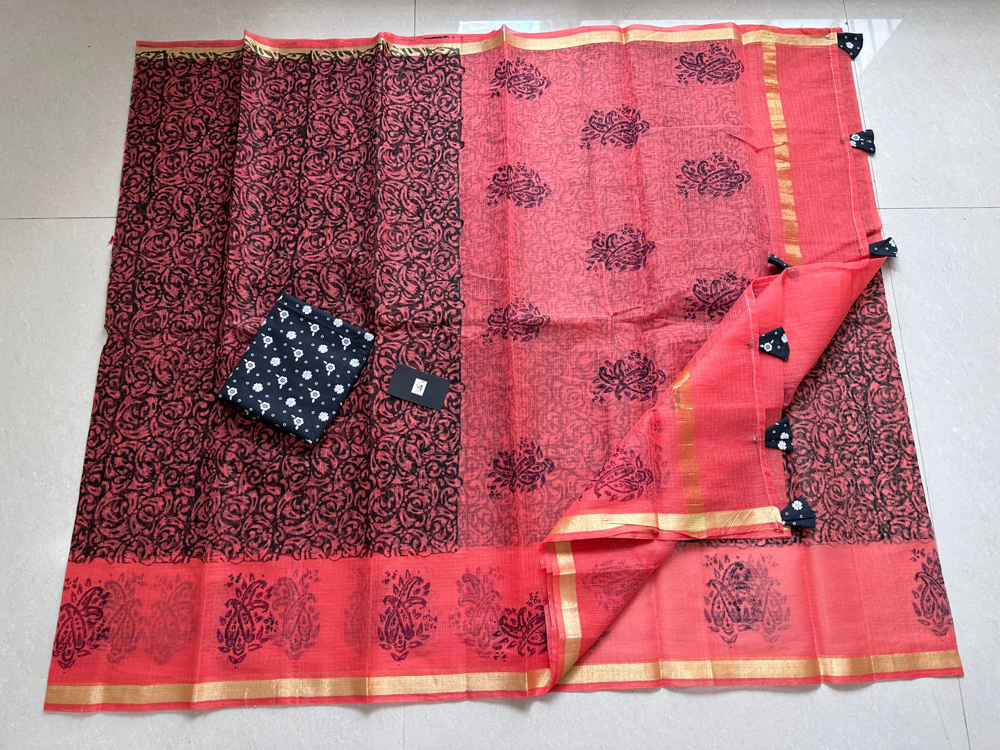 HandBlock Printed Kota Cotton Doria Saree