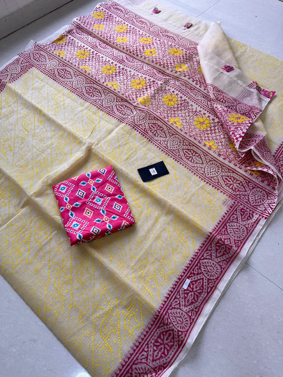 HandBlock Printed Kota Cotton Doria Saree