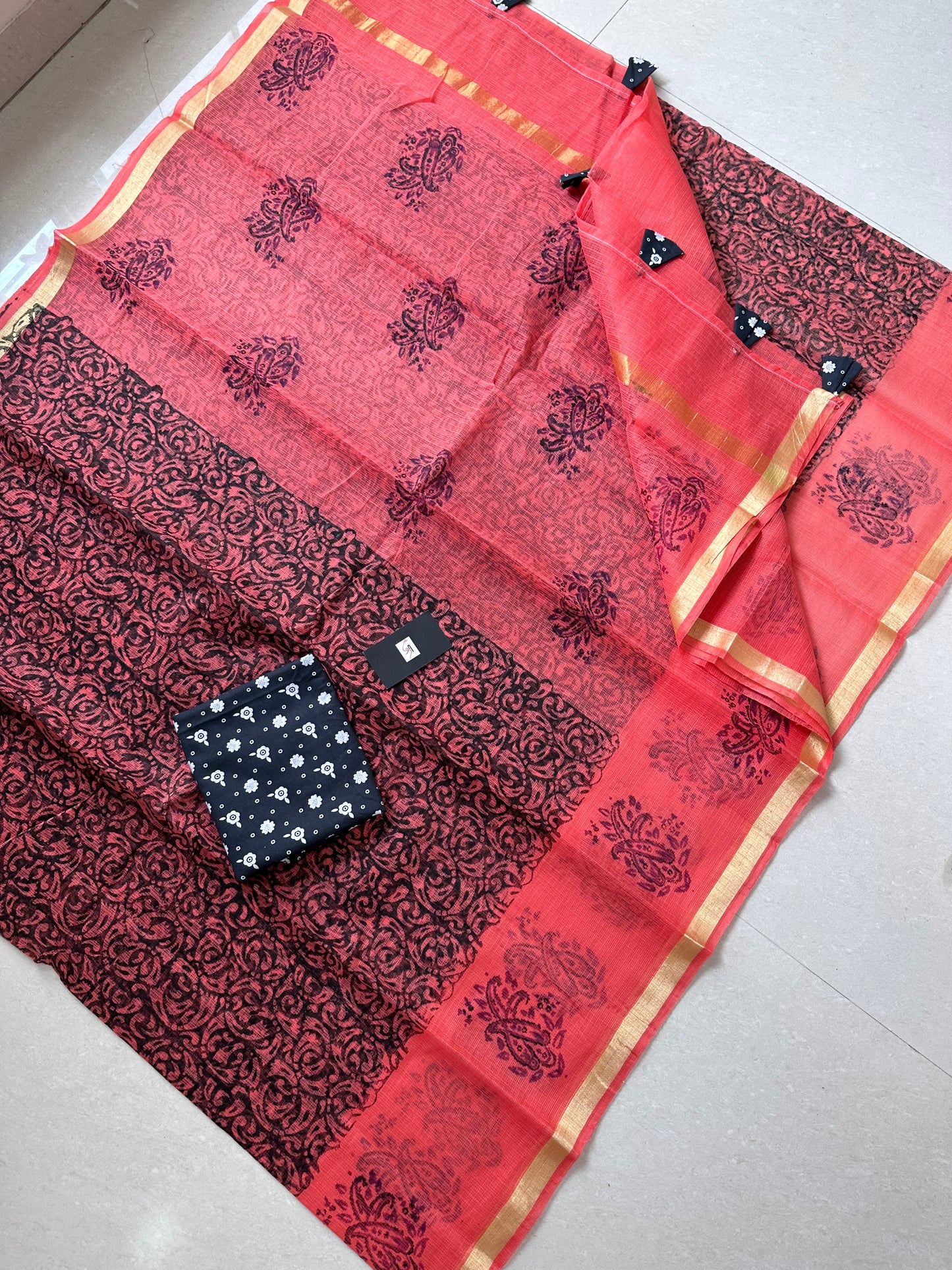 HandBlock Printed Kota Cotton Doria Saree