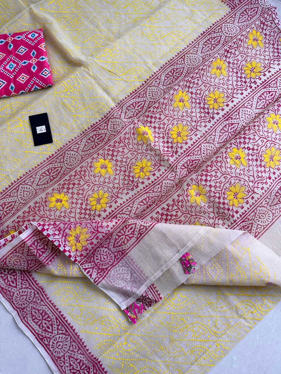 HandBlock Printed Kota Cotton Doria Saree