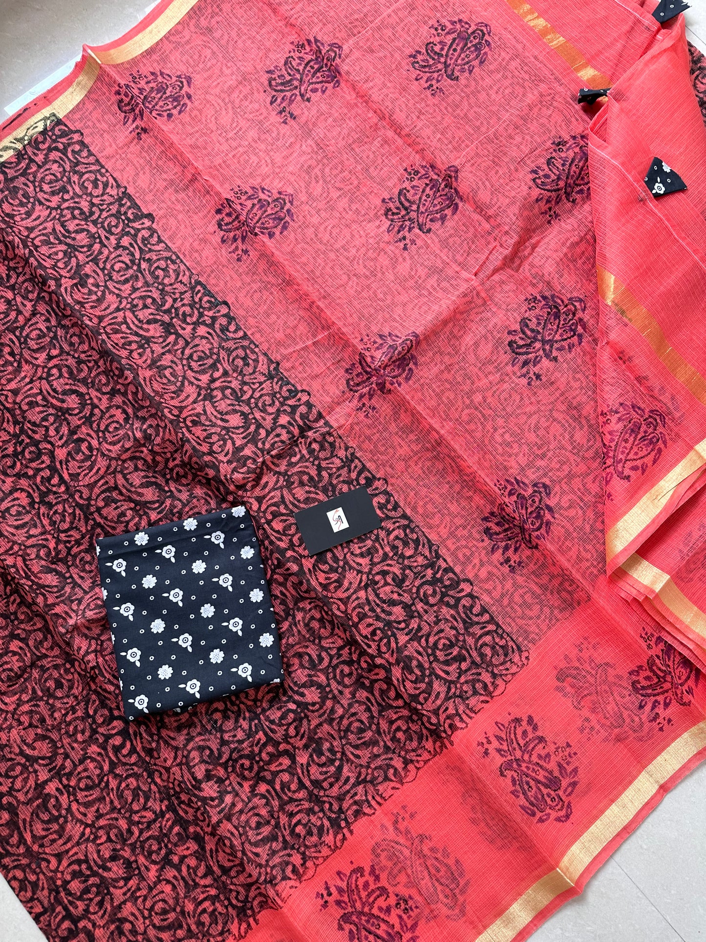 HandBlock Printed Kota Cotton Doria Saree