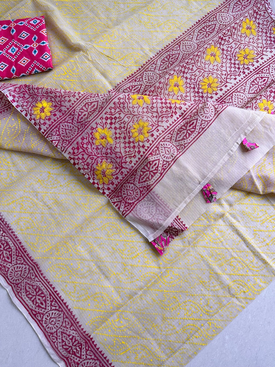 HandBlock Printed Kota Cotton Doria Saree