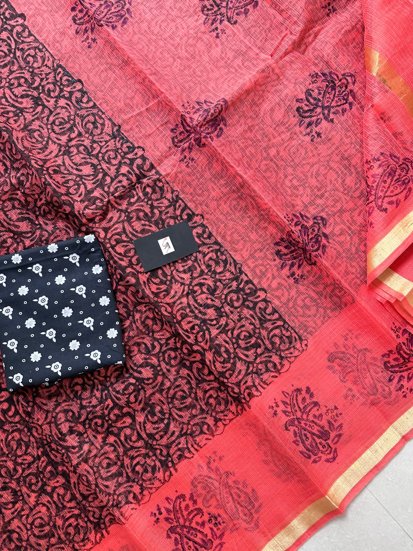 HandBlock Printed Kota Cotton Doria Saree