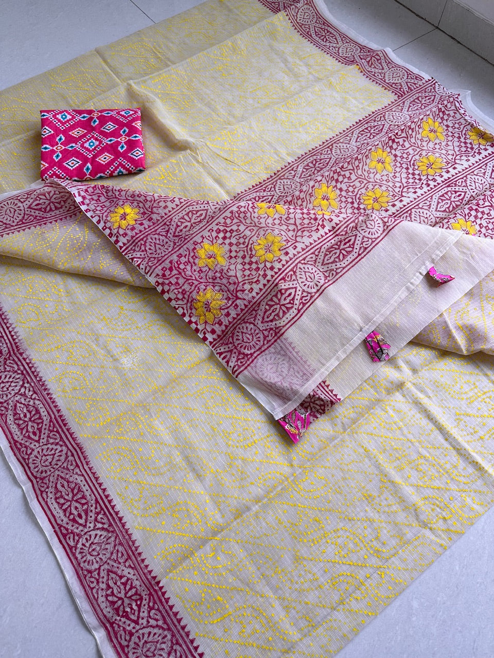 HandBlock Printed Kota Cotton Doria Saree