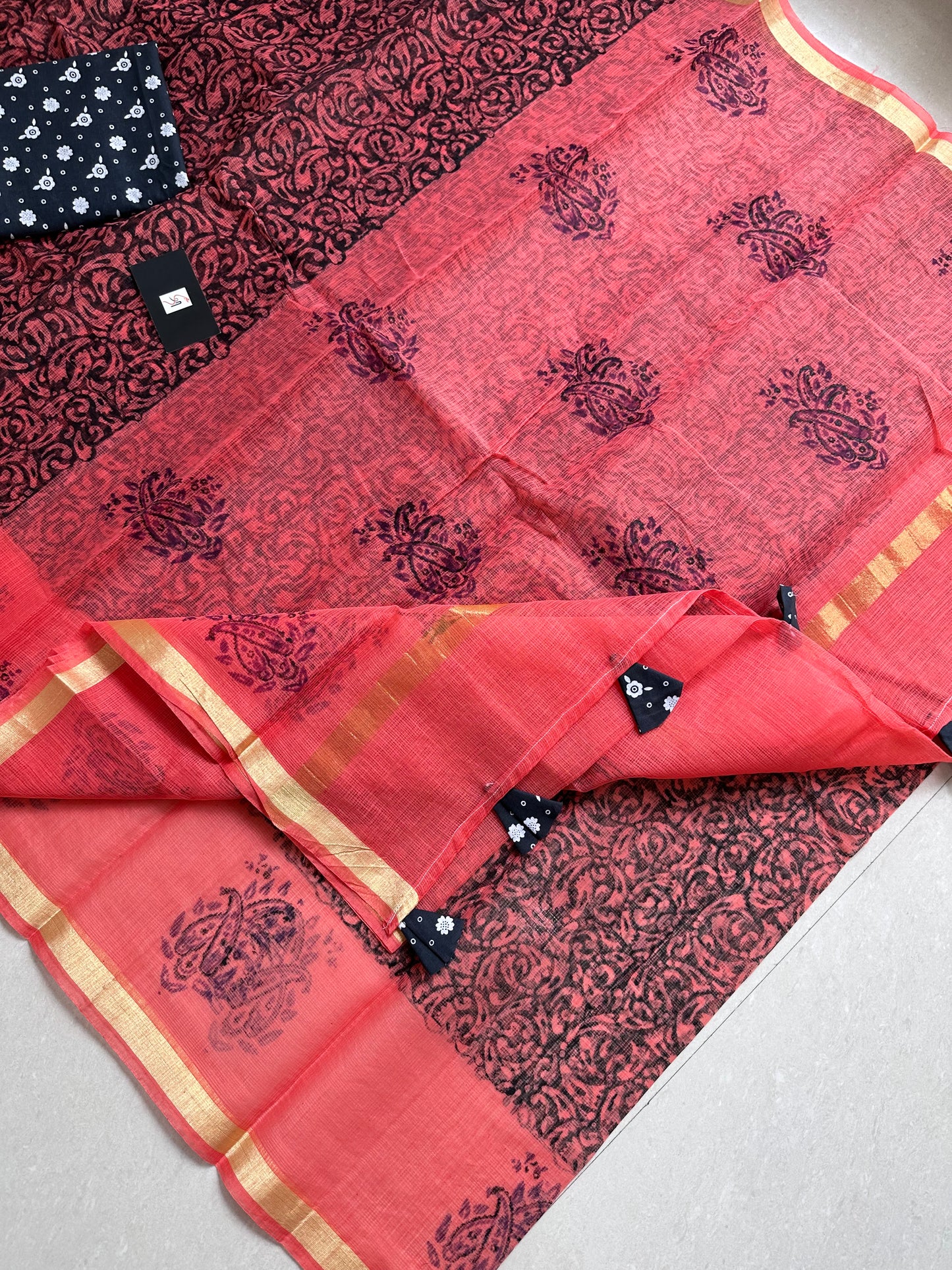 HandBlock Printed Kota Cotton Doria Saree