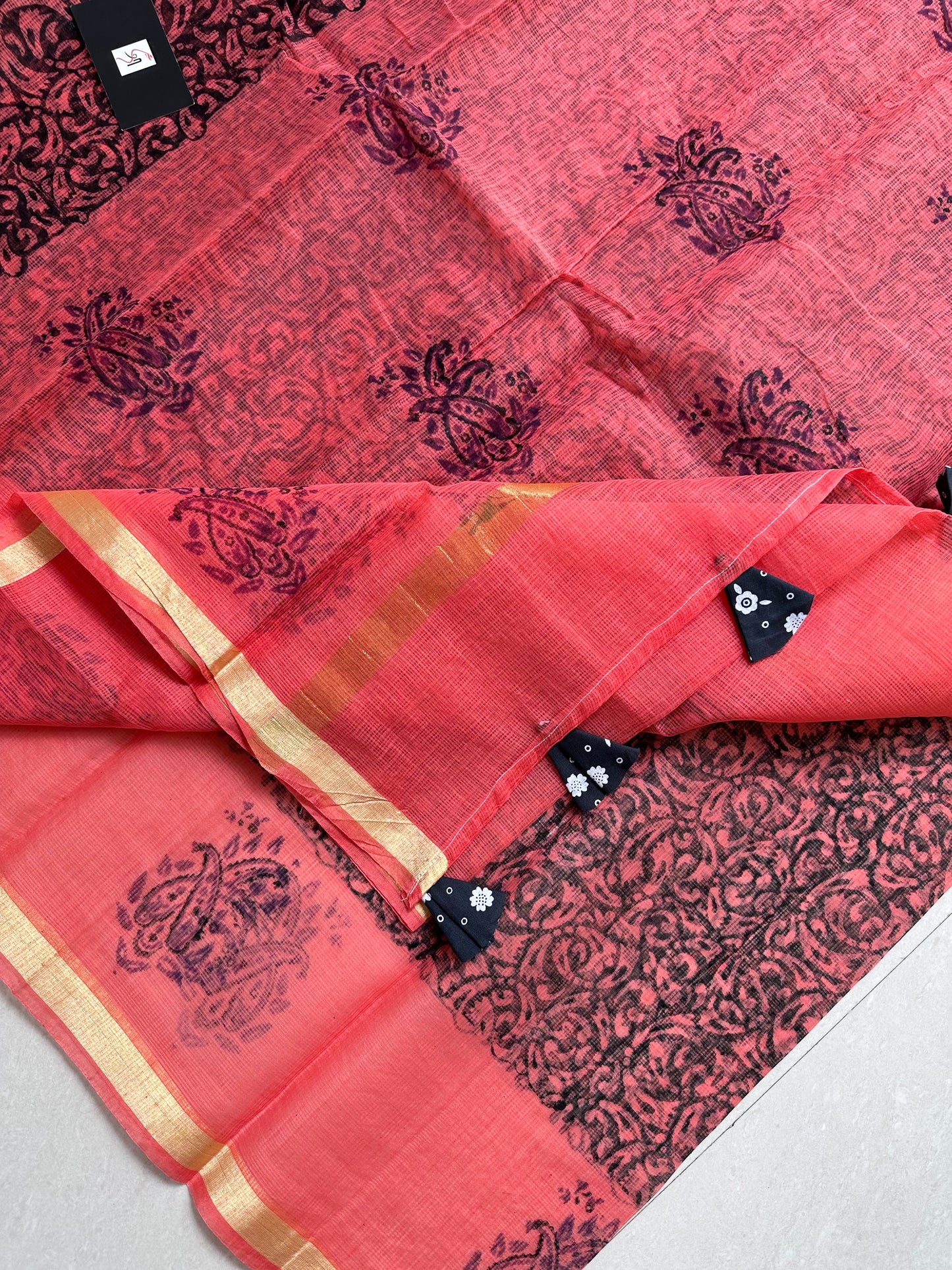 HandBlock Printed Kota Cotton Doria Saree