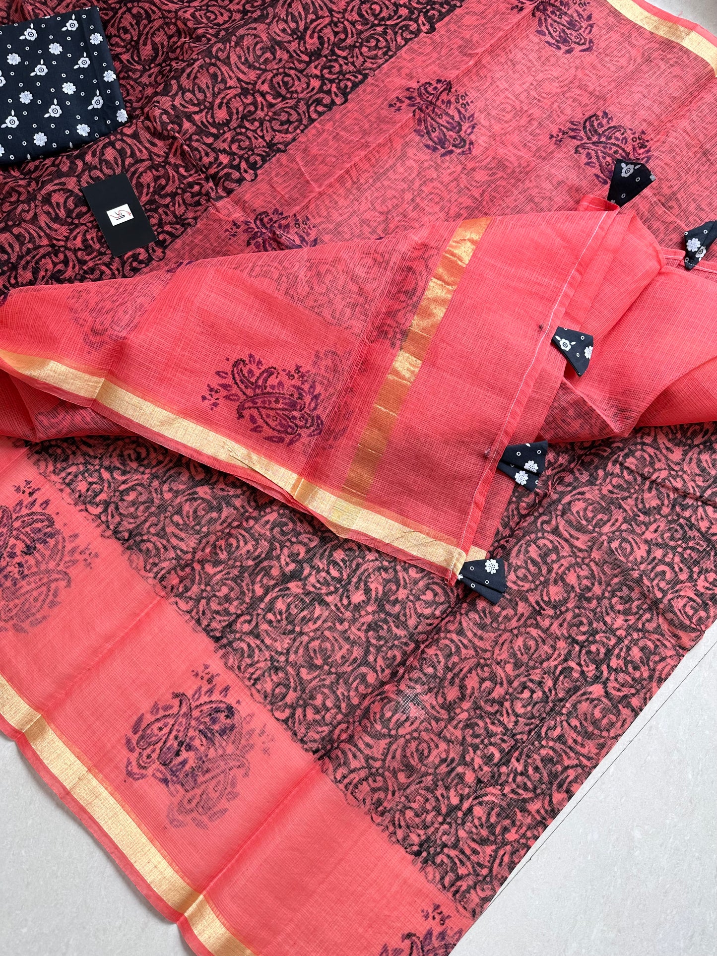 HandBlock Printed Kota Cotton Doria Saree