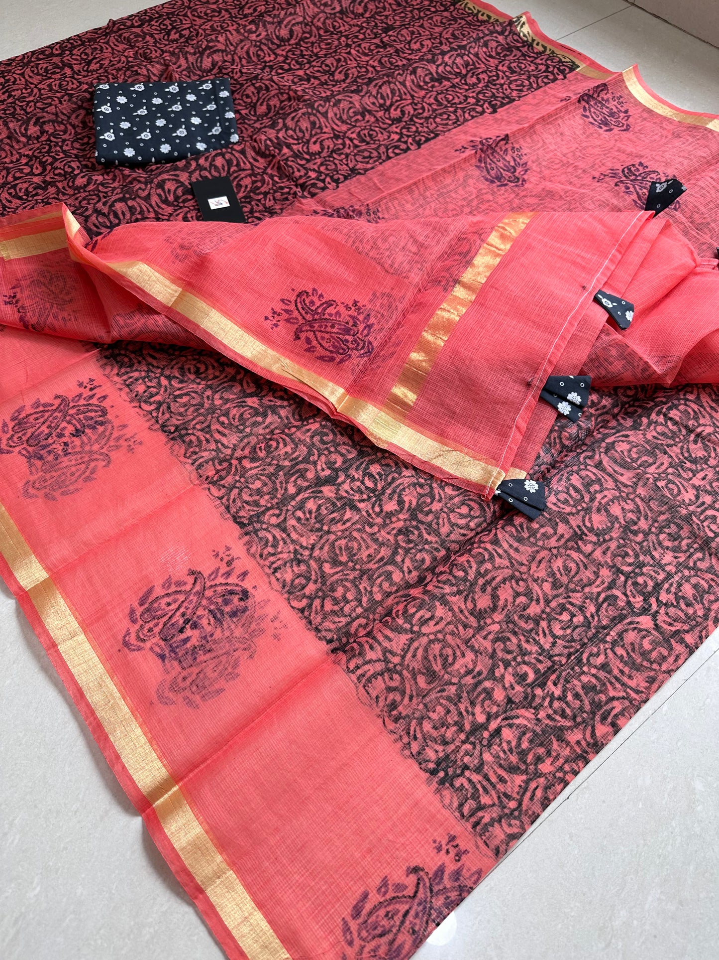 HandBlock Printed Kota Cotton Doria Saree