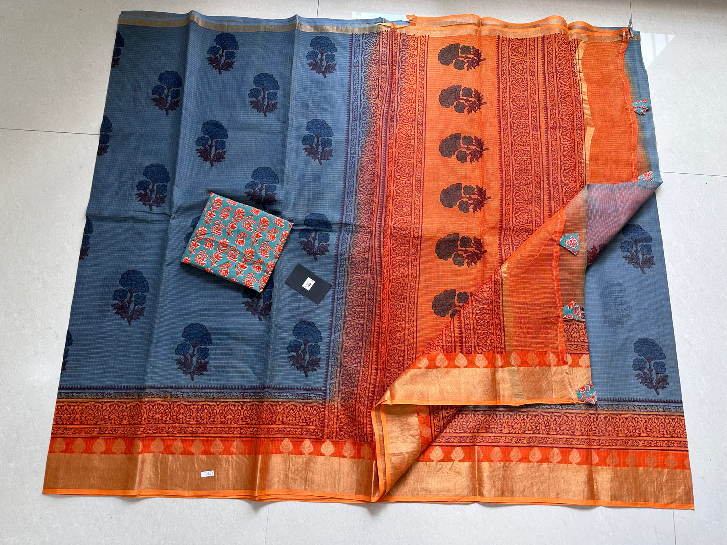 Pure HandBlock Printed Kota Cotton Doria Saree