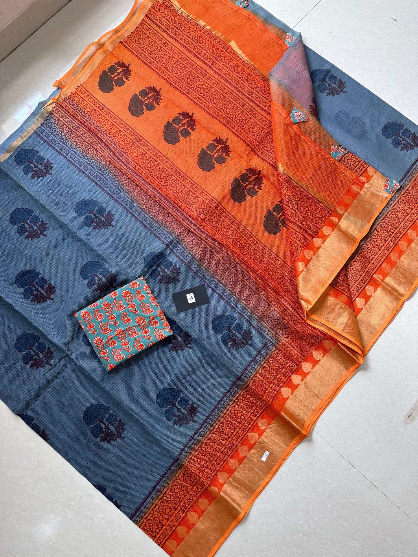 Pure HandBlock Printed Kota Cotton Doria Saree