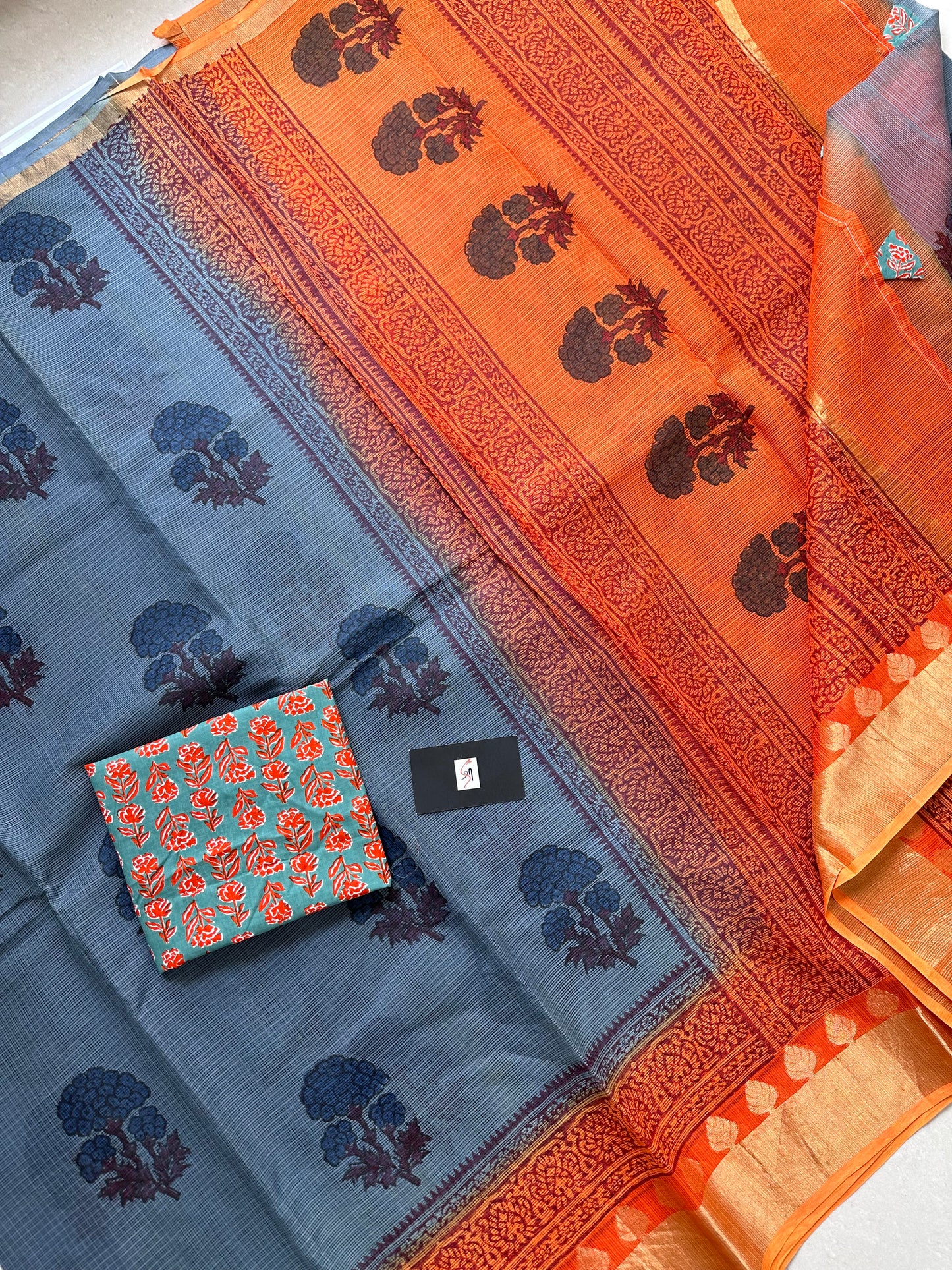 Pure HandBlock Printed Kota Cotton Doria Saree