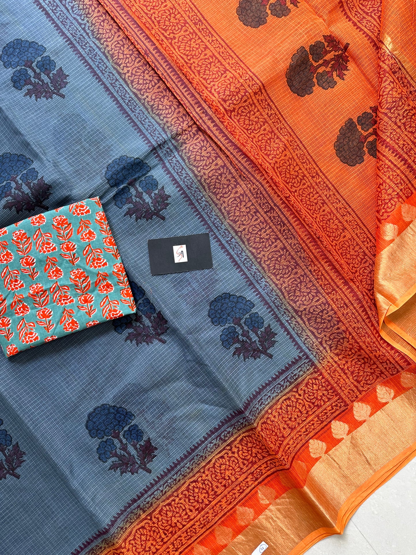 Pure HandBlock Printed Kota Cotton Doria Saree