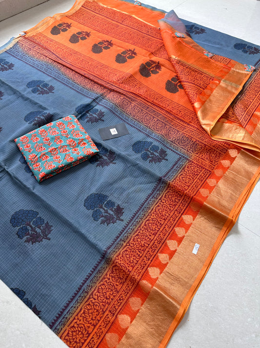 Pure HandBlock Printed Kota Cotton Doria Saree