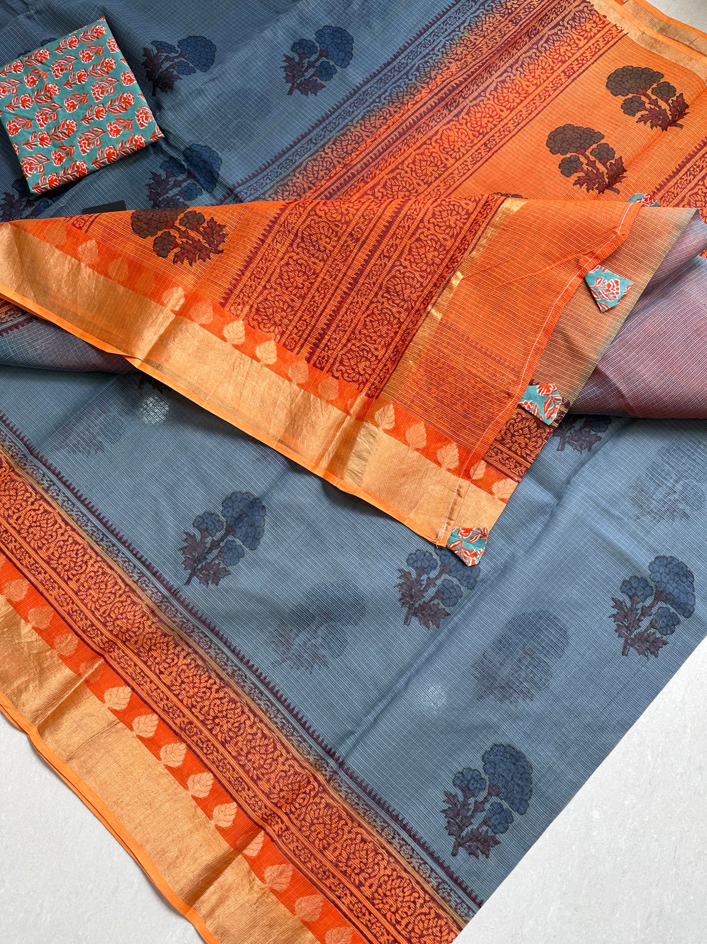 Pure HandBlock Printed Kota Cotton Doria Saree