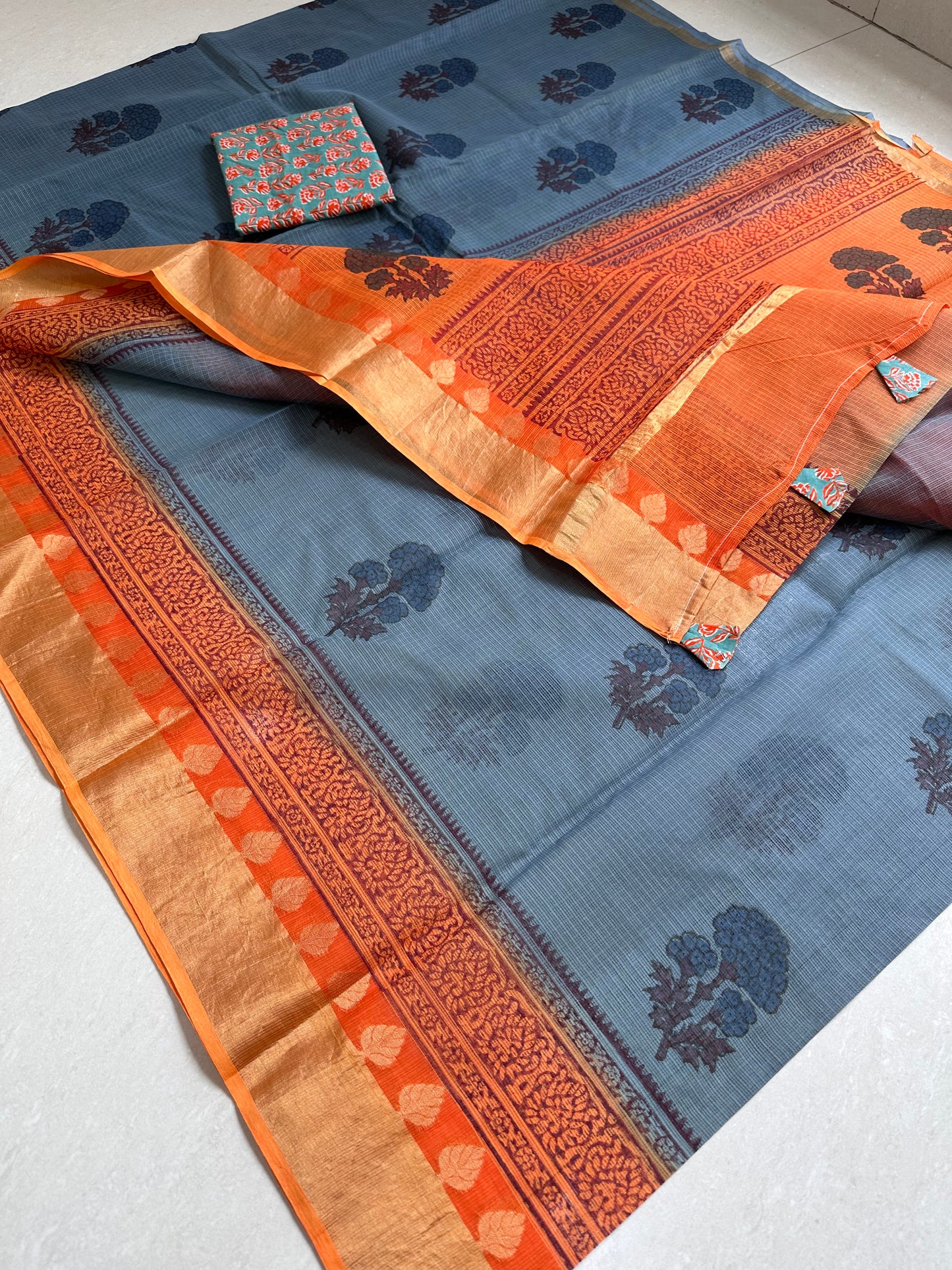 Pure HandBlock Printed Kota Cotton Doria Saree