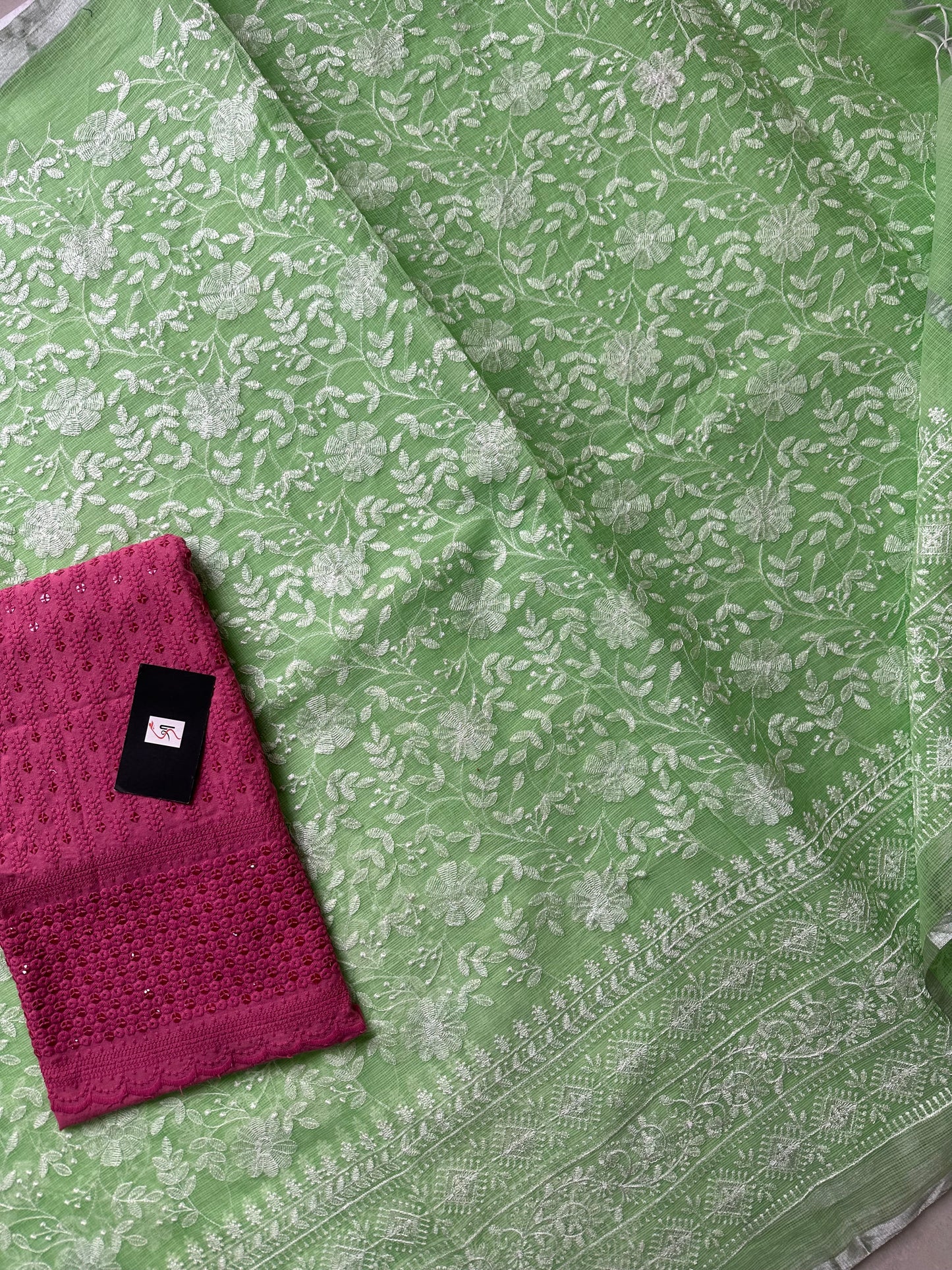 Embroidered Kota Cotton Doria Saree