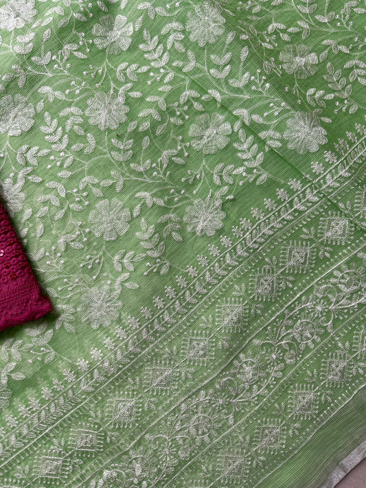 Embroidered Kota Cotton Doria Saree