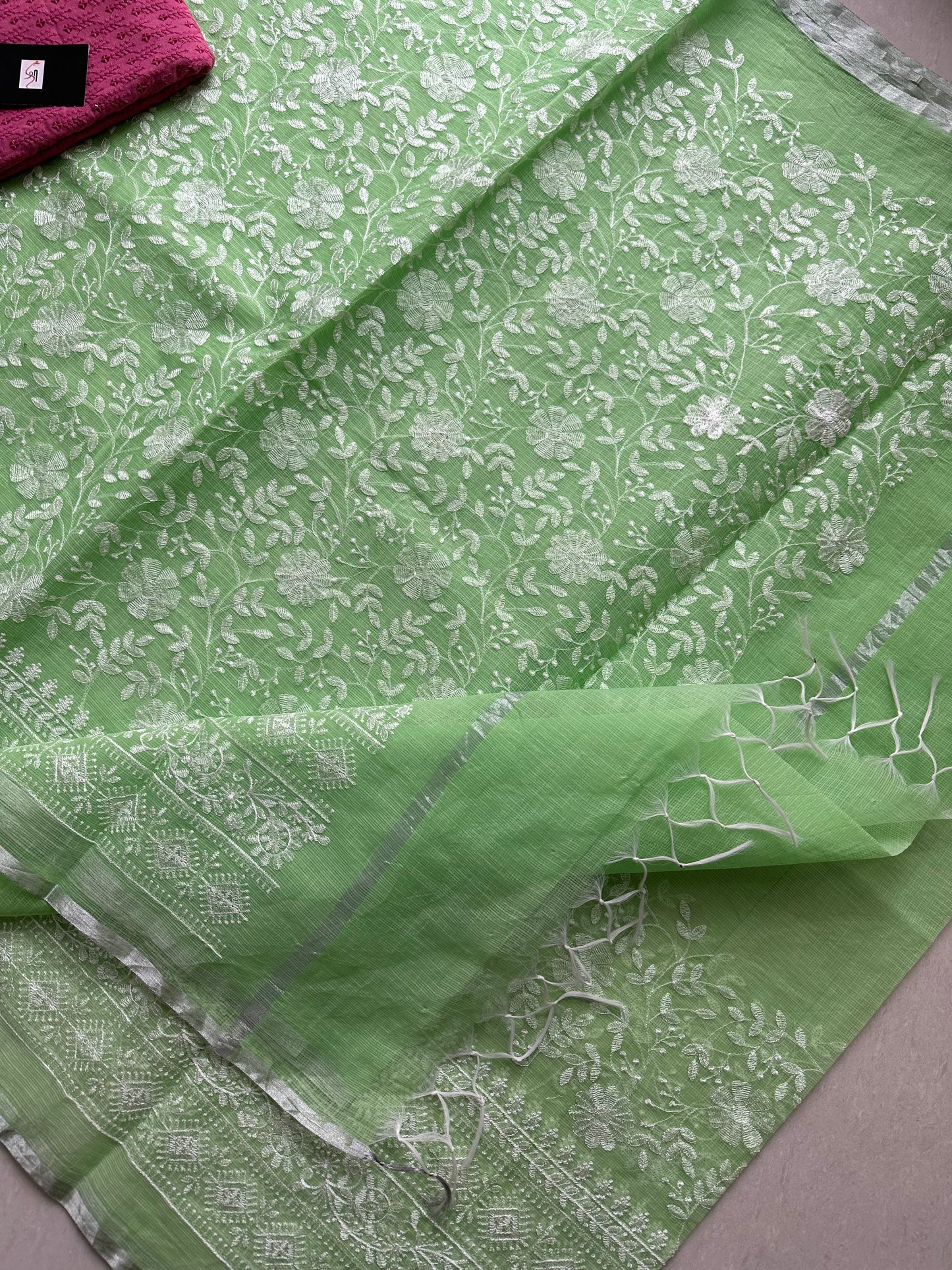 Embroidered Kota Cotton Doria Saree