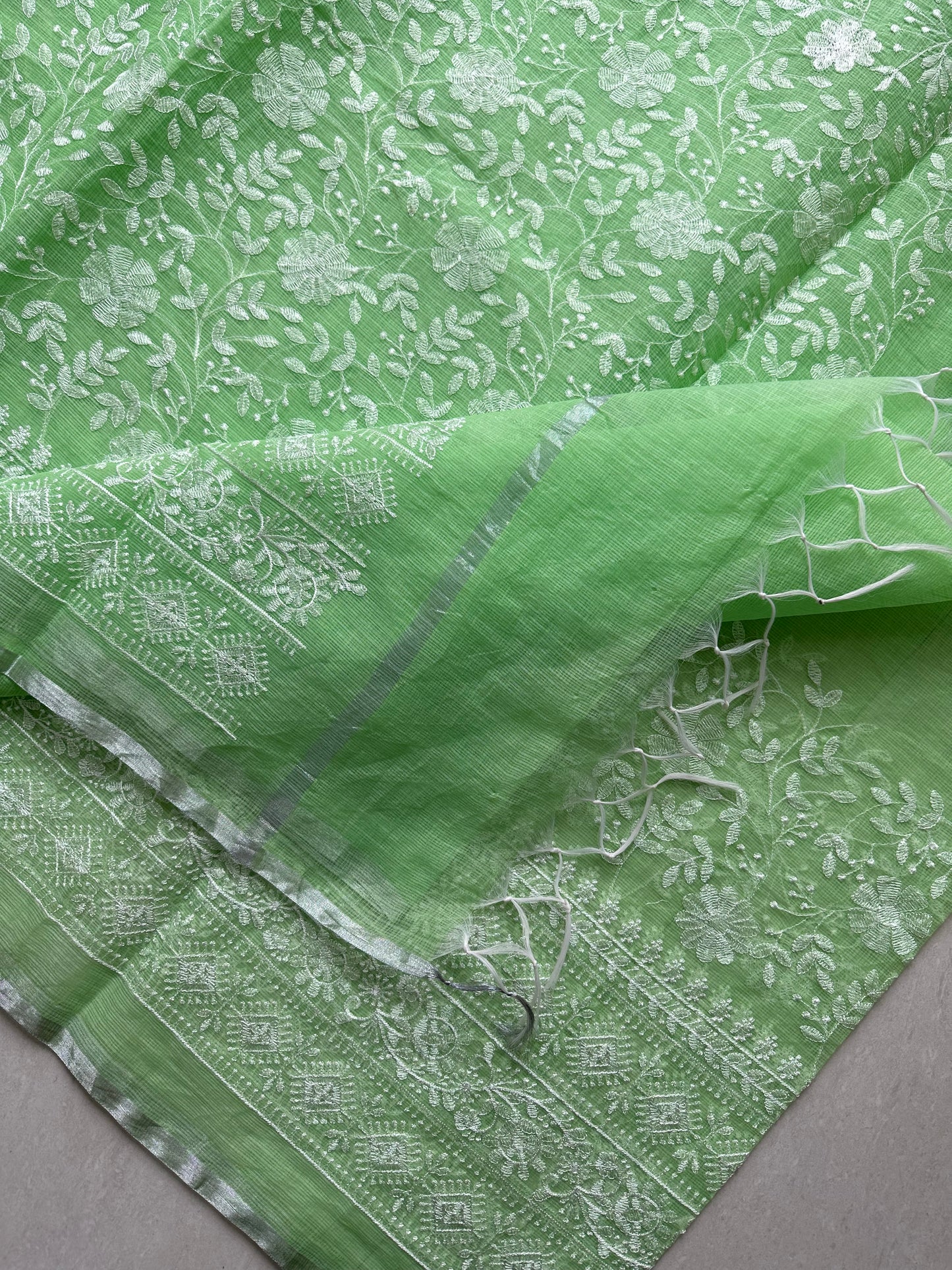 Embroidered Kota Cotton Doria Saree