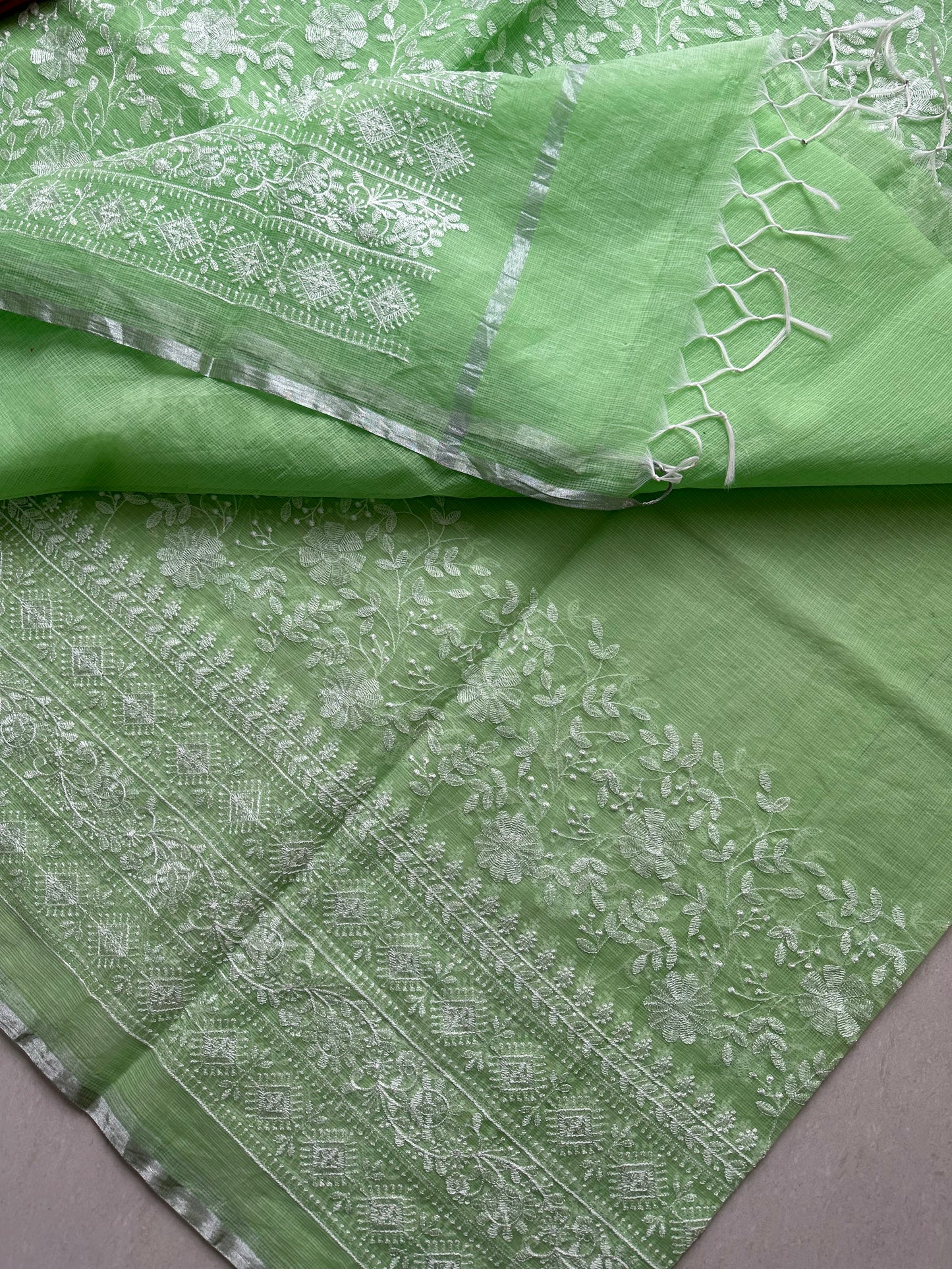 Embroidered Kota Cotton Doria Saree