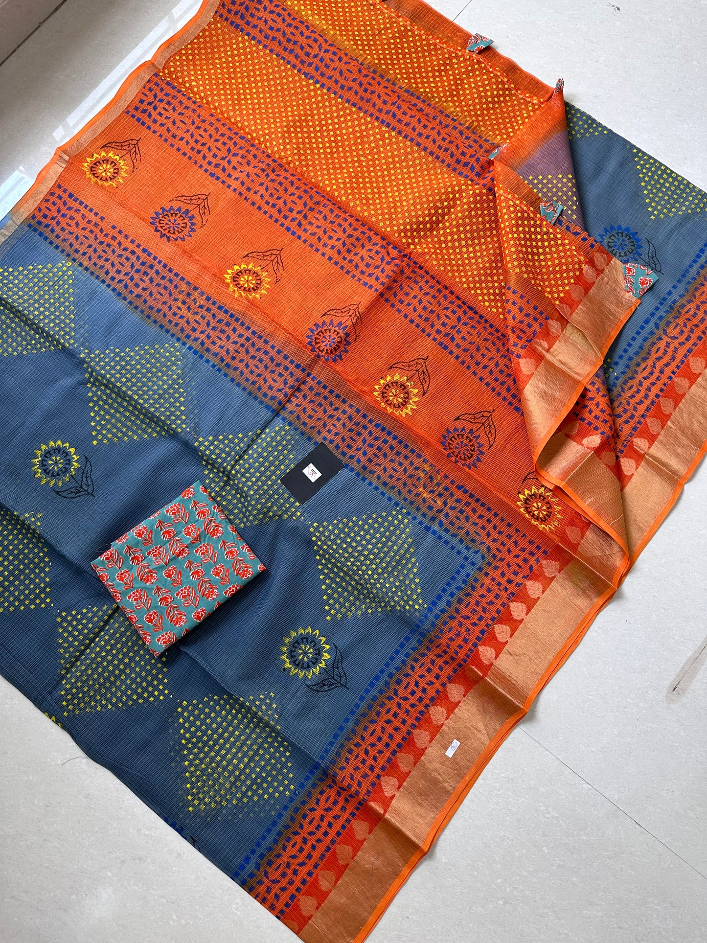 Pure HandBlock Printed Kota Cotton Doria Saree