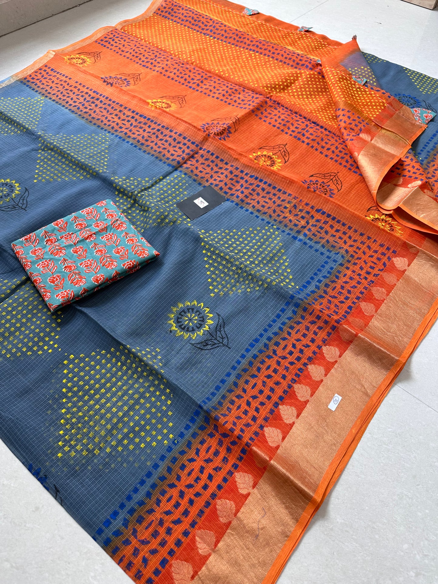 Pure HandBlock Printed Kota Cotton Doria Saree