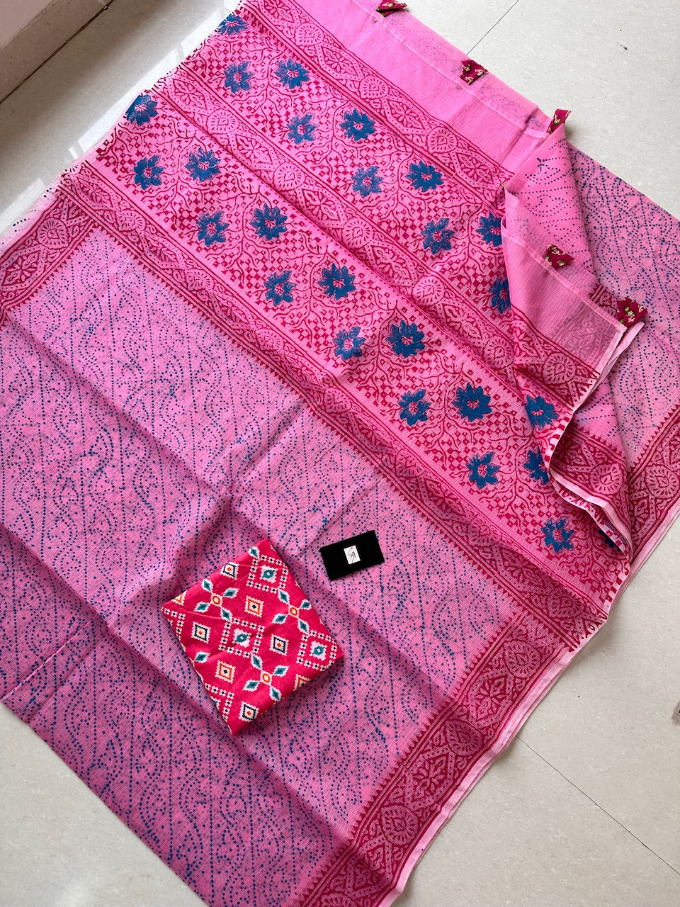 HandBlock Printed Kota Cotton Doria Saree