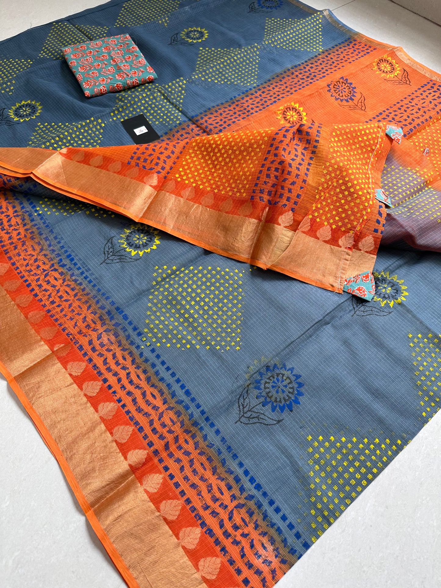 Pure HandBlock Printed Kota Cotton Doria Saree