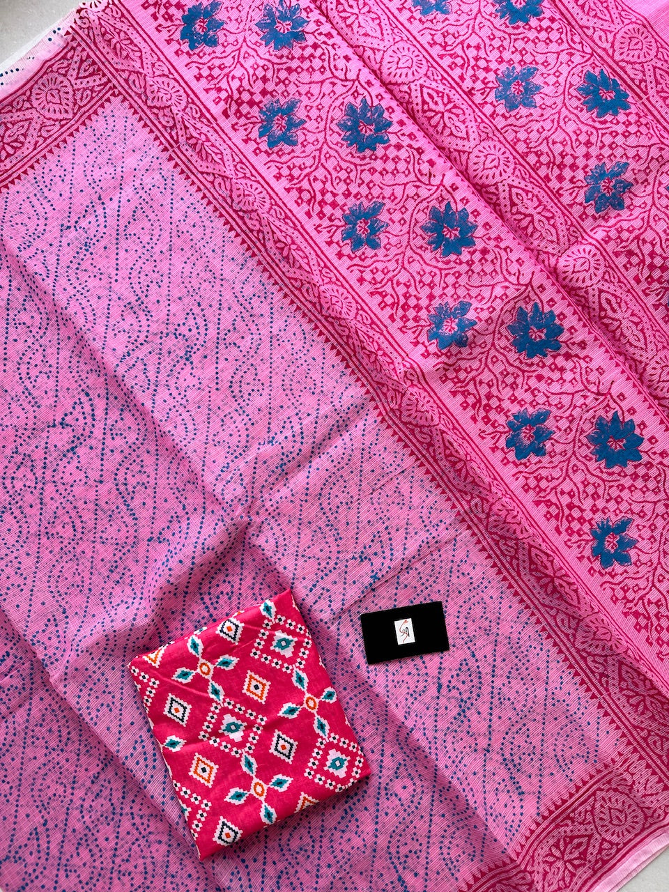 HandBlock Printed Kota Cotton Doria Saree