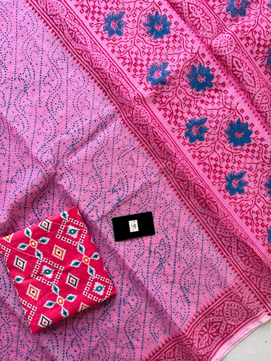 HandBlock Printed Kota Cotton Doria Saree