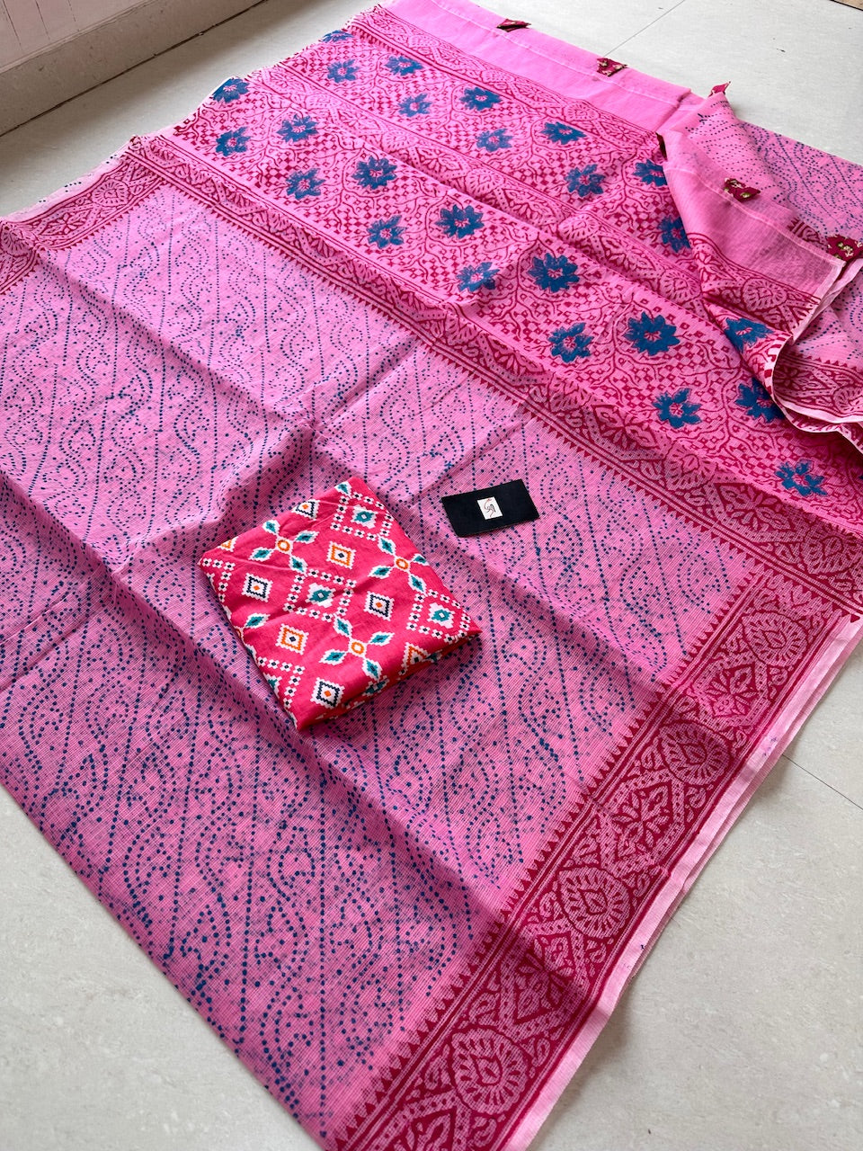 HandBlock Printed Kota Cotton Doria Saree