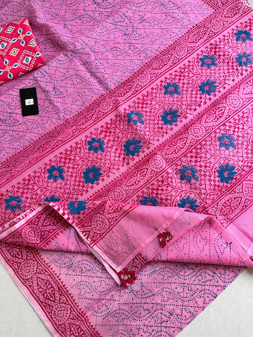 HandBlock Printed Kota Cotton Doria Saree