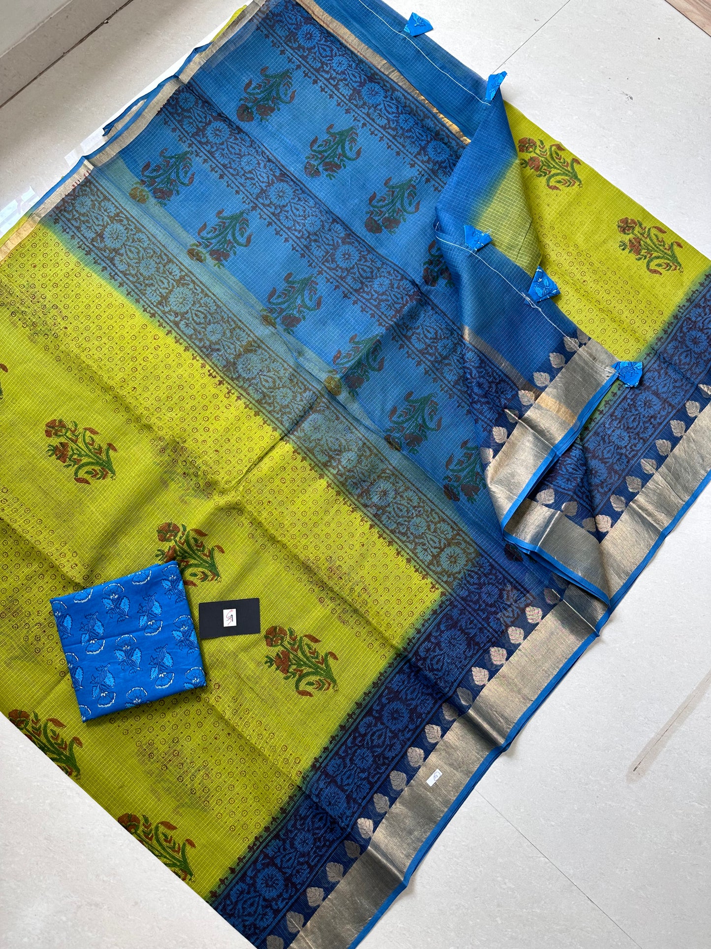 Pure HandBlock Printed Kota Cotton Doria Saree