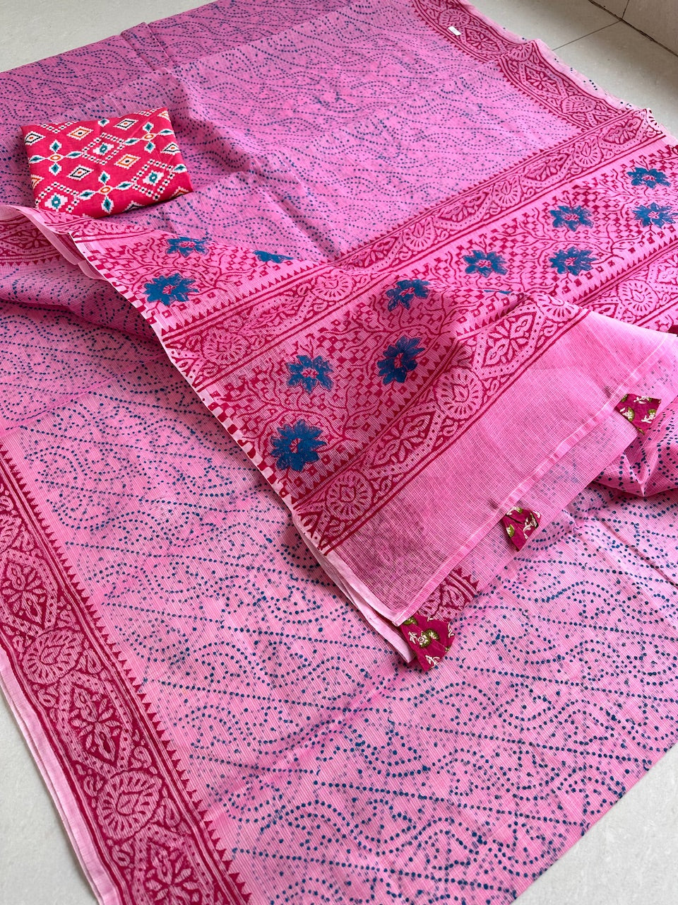 HandBlock Printed Kota Cotton Doria Saree