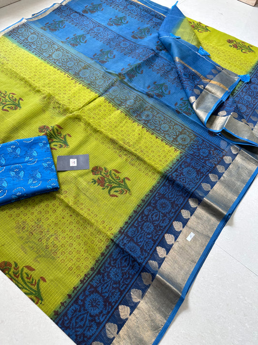 Pure HandBlock Printed Kota Cotton Doria Saree