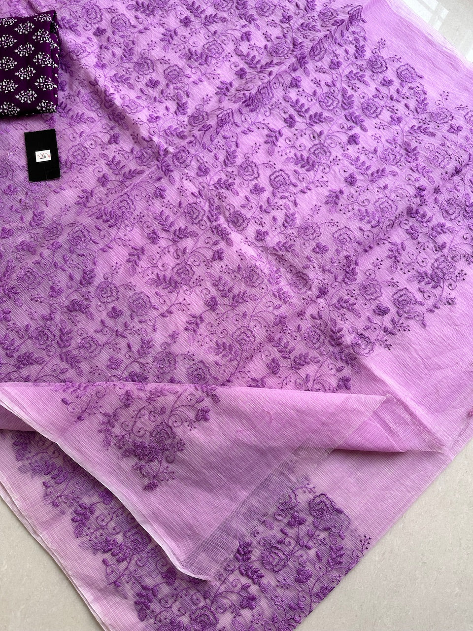 Embroidered Kota Cotton Doria Saree