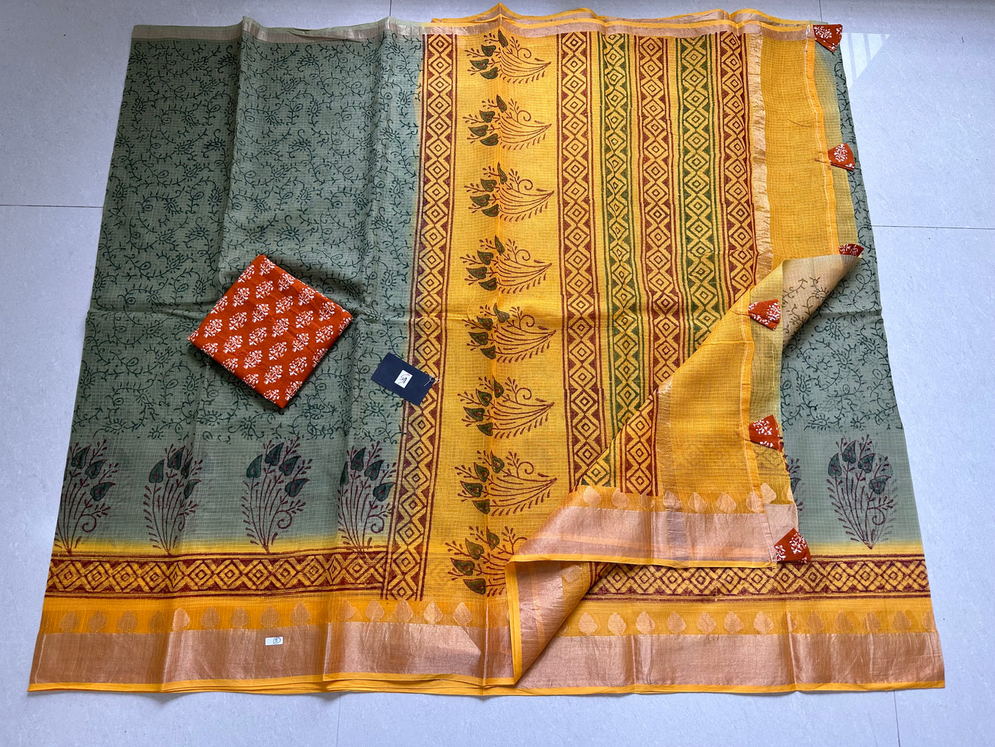 Pure HandBlock Printed Kota Cotton Doria Saree