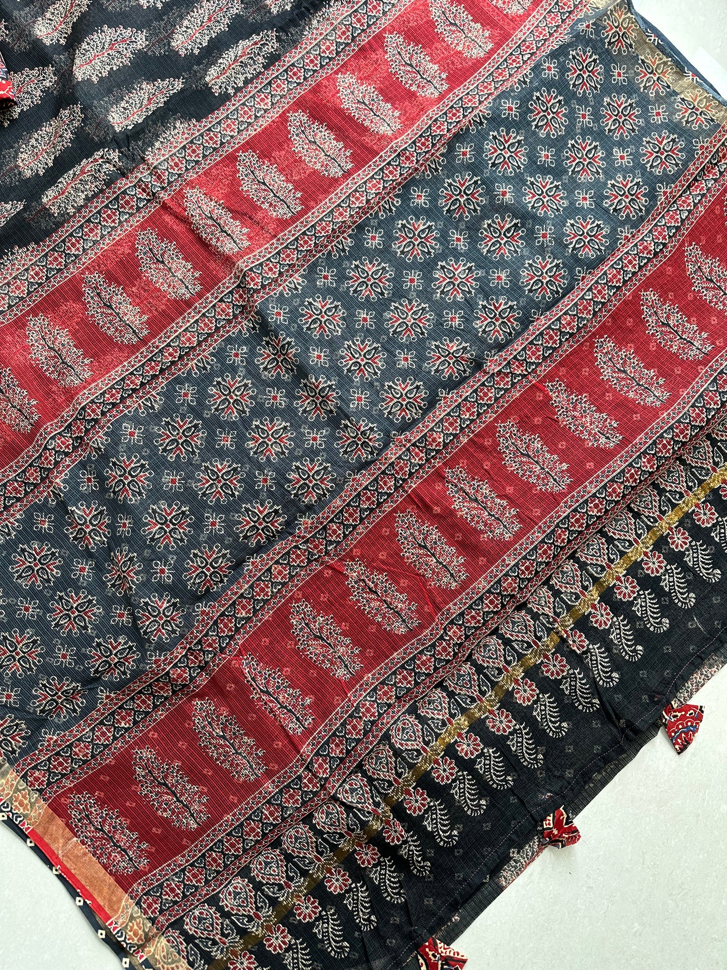 HandBlock Printed Pure Kota Cotton Doria Saree