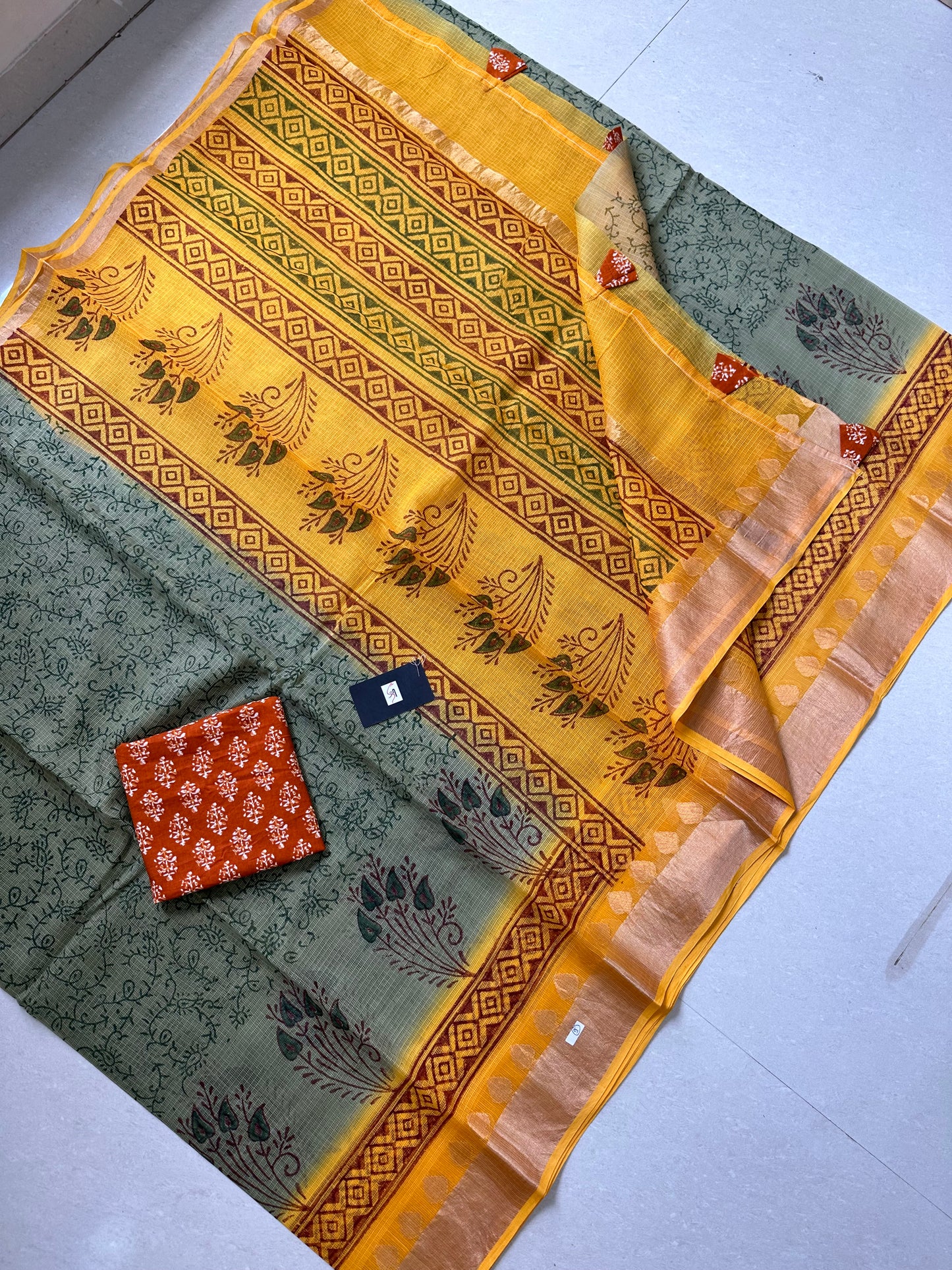 Pure HandBlock Printed Kota Cotton Doria Saree