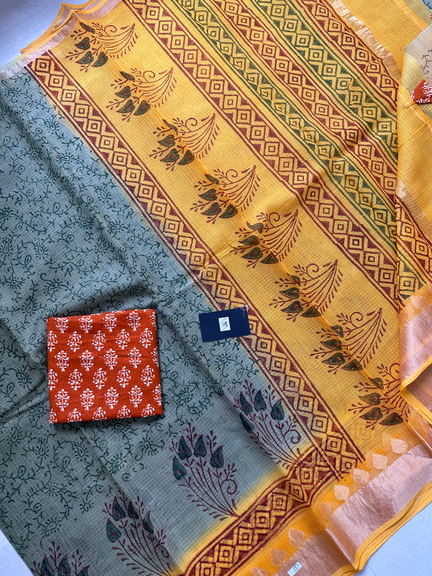 Pure HandBlock Printed Kota Cotton Doria Saree