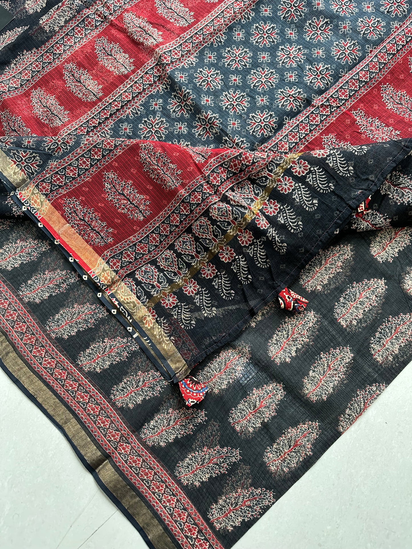 HandBlock Printed Pure Kota Cotton Doria Saree