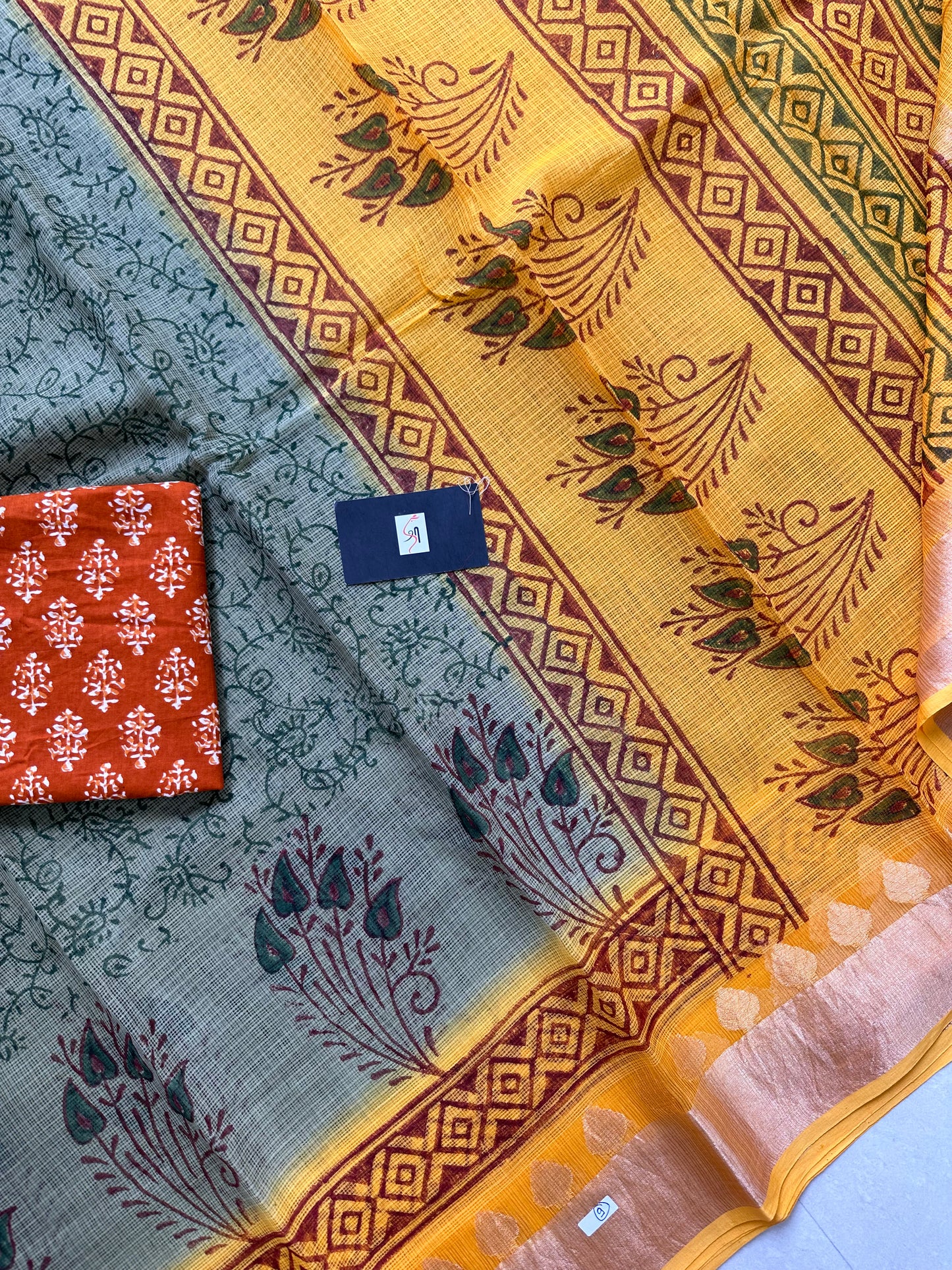 Pure HandBlock Printed Kota Cotton Doria Saree