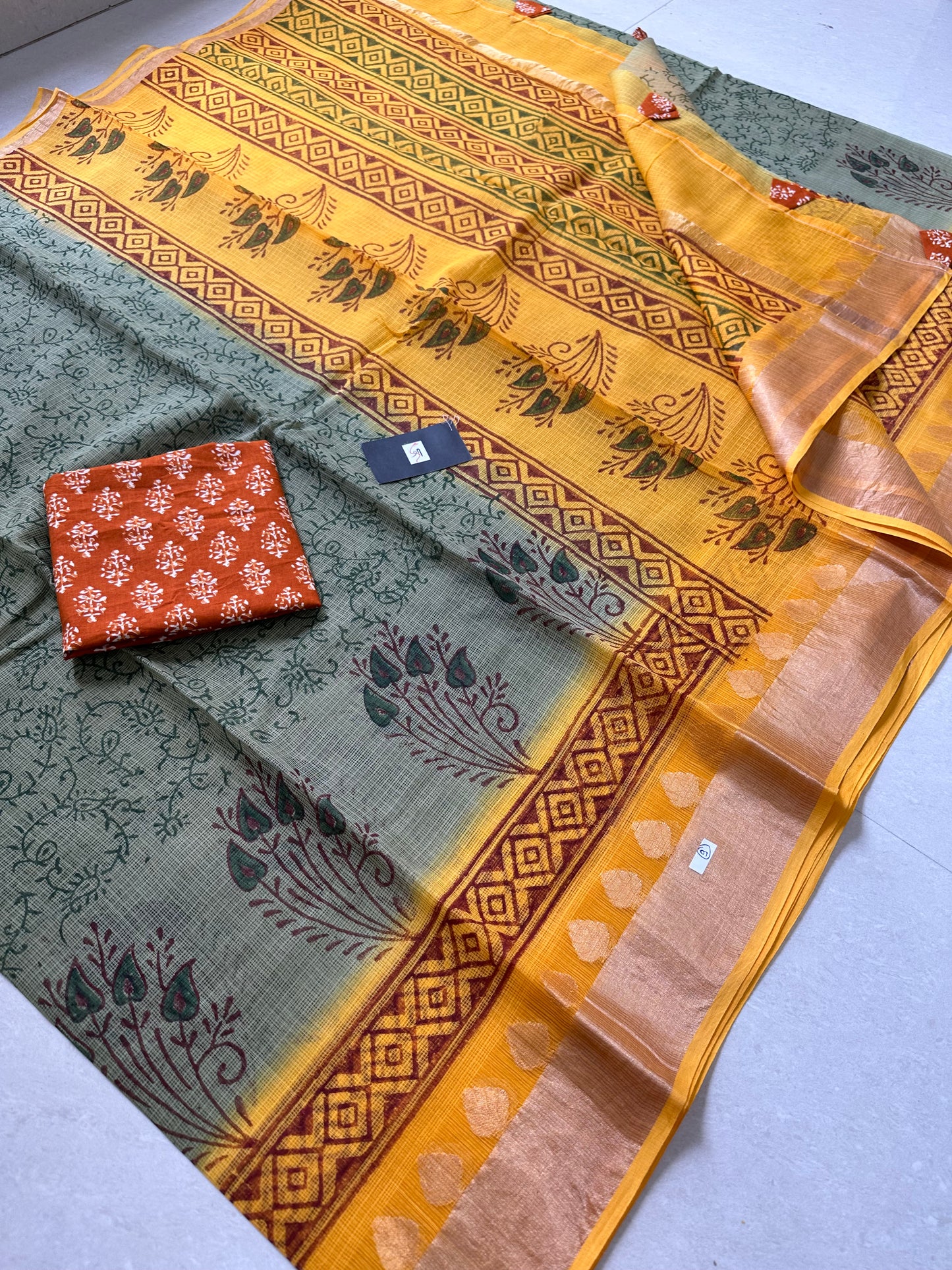 Pure HandBlock Printed Kota Cotton Doria Saree