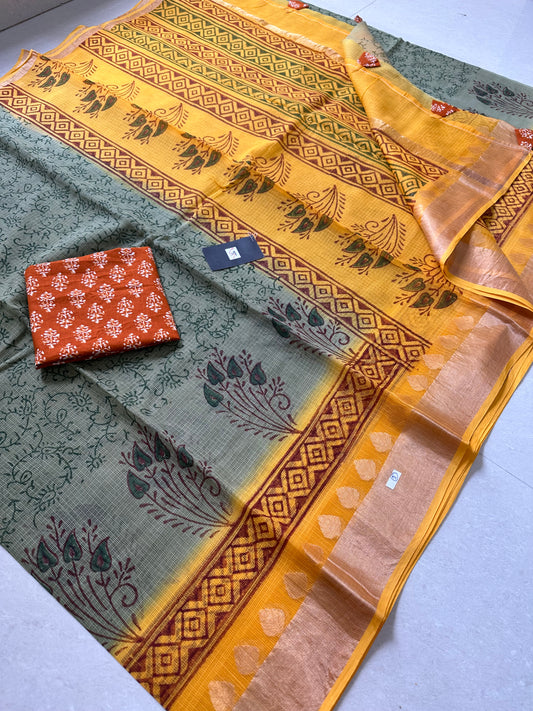 Pure HandBlock Printed Kota Cotton Doria Saree