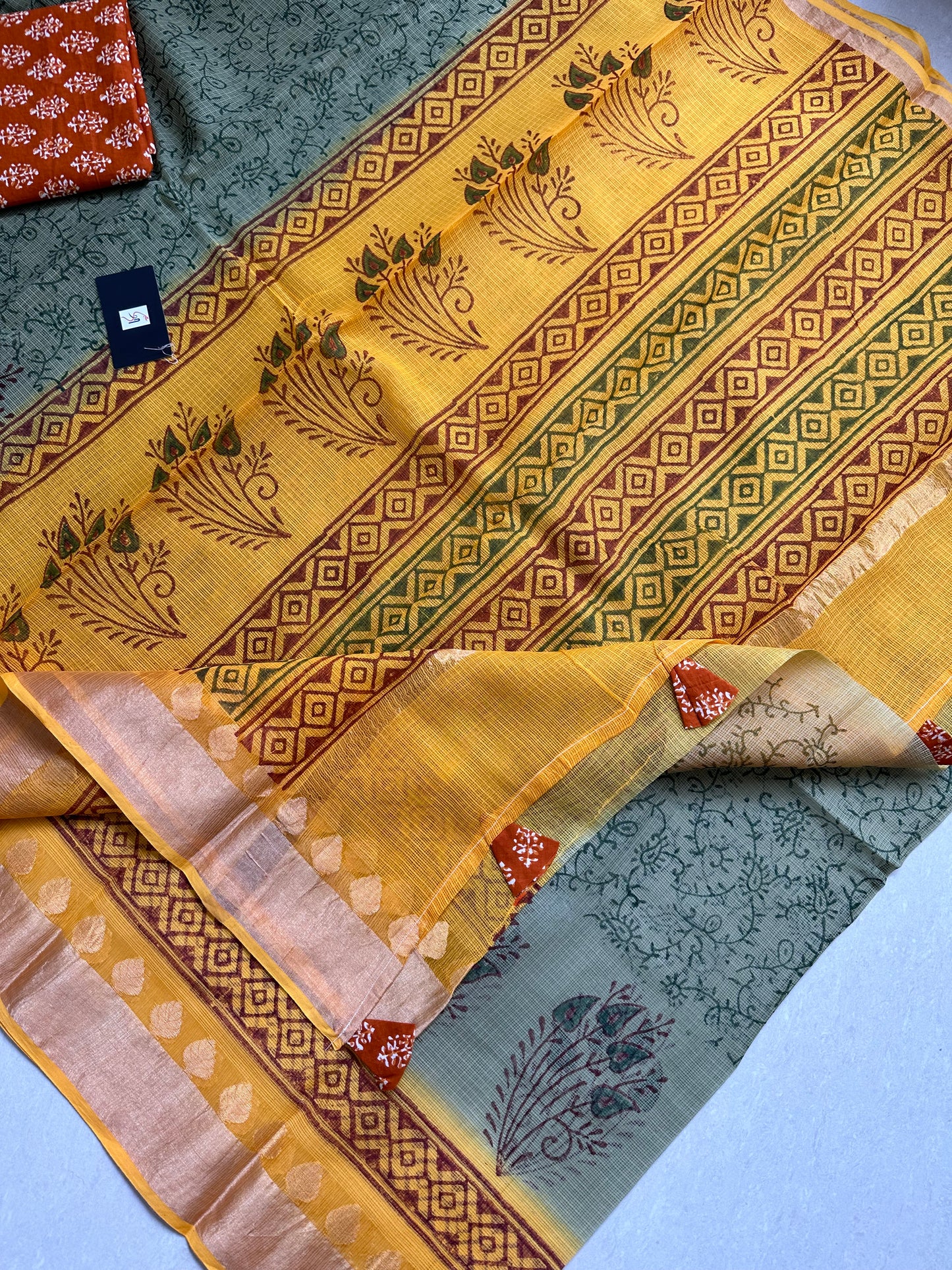 Pure HandBlock Printed Kota Cotton Doria Saree